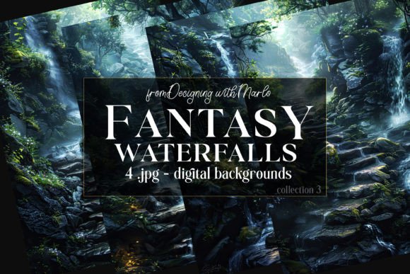 Elevate Your Designs with Fantasy Waterfalls Backgrounds, C3