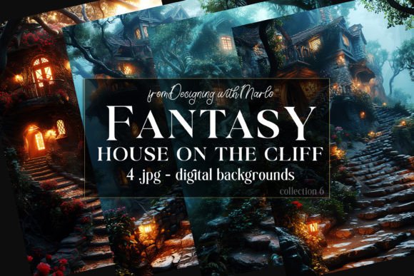 Fantasy House on a Cliff Backgrounds 6 for Creative Projects