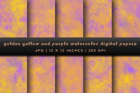Golden Yellow and Purple Watercolor Digital Papers for Designers