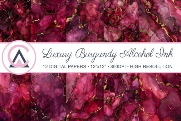 Luxury Burgundy Alcohol Ink Backgrounds: Rich, Versatile Digital Assets