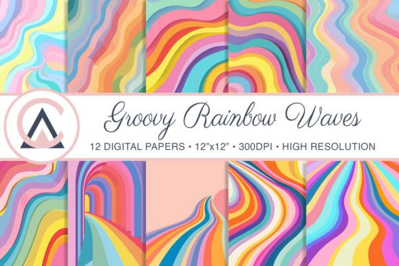 Rainbow Retro Groovy Waves: Instant 70s Vibe for Your Designs